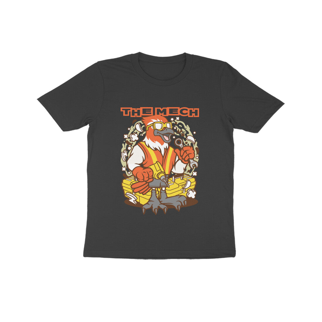 Kids' Half Sleeve Round Neck Tshirt β Orange Bird Mech puraidoprints