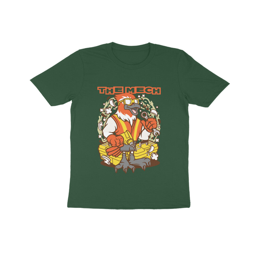 Kids' Half Sleeve Round Neck Tshirt β Orange Bird Mech puraidoprints