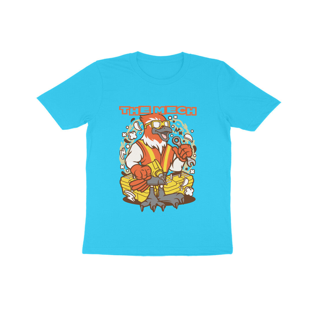 Kids' Half Sleeve Round Neck Tshirt β Orange Bird Mech puraidoprints