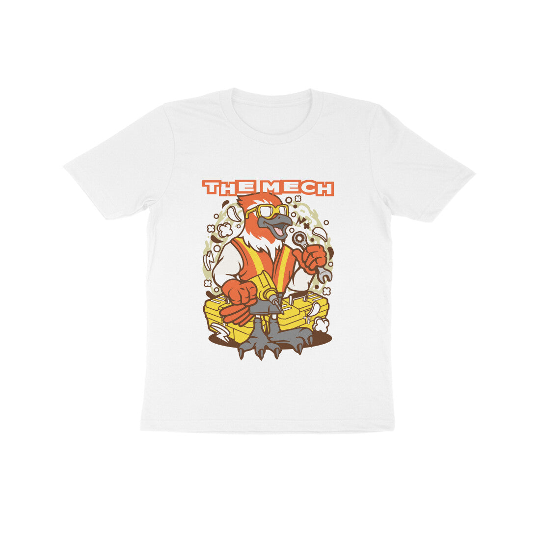 Kids' Half Sleeve Round Neck Tshirt β Orange Bird Mech puraidoprints