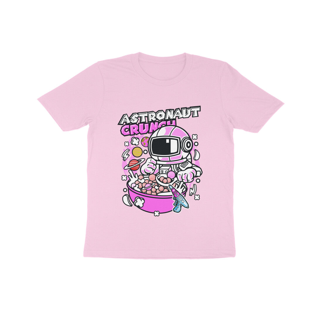 Kids' Half Sleeve Round Neck Tshirt β Pink Astronaut Crunch puraidoprints