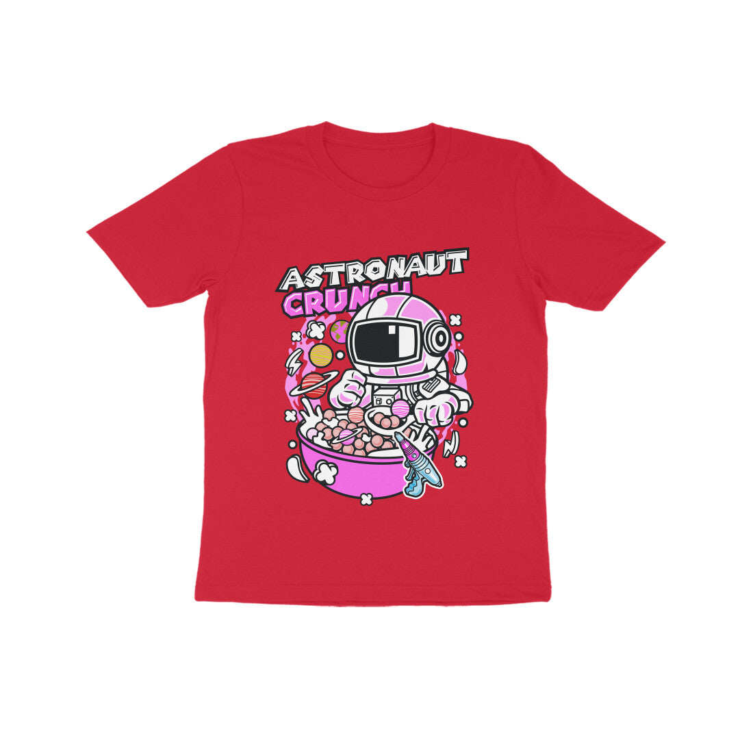 Kids' Half Sleeve Round Neck Tshirt β Pink Astronaut Crunch puraidoprints