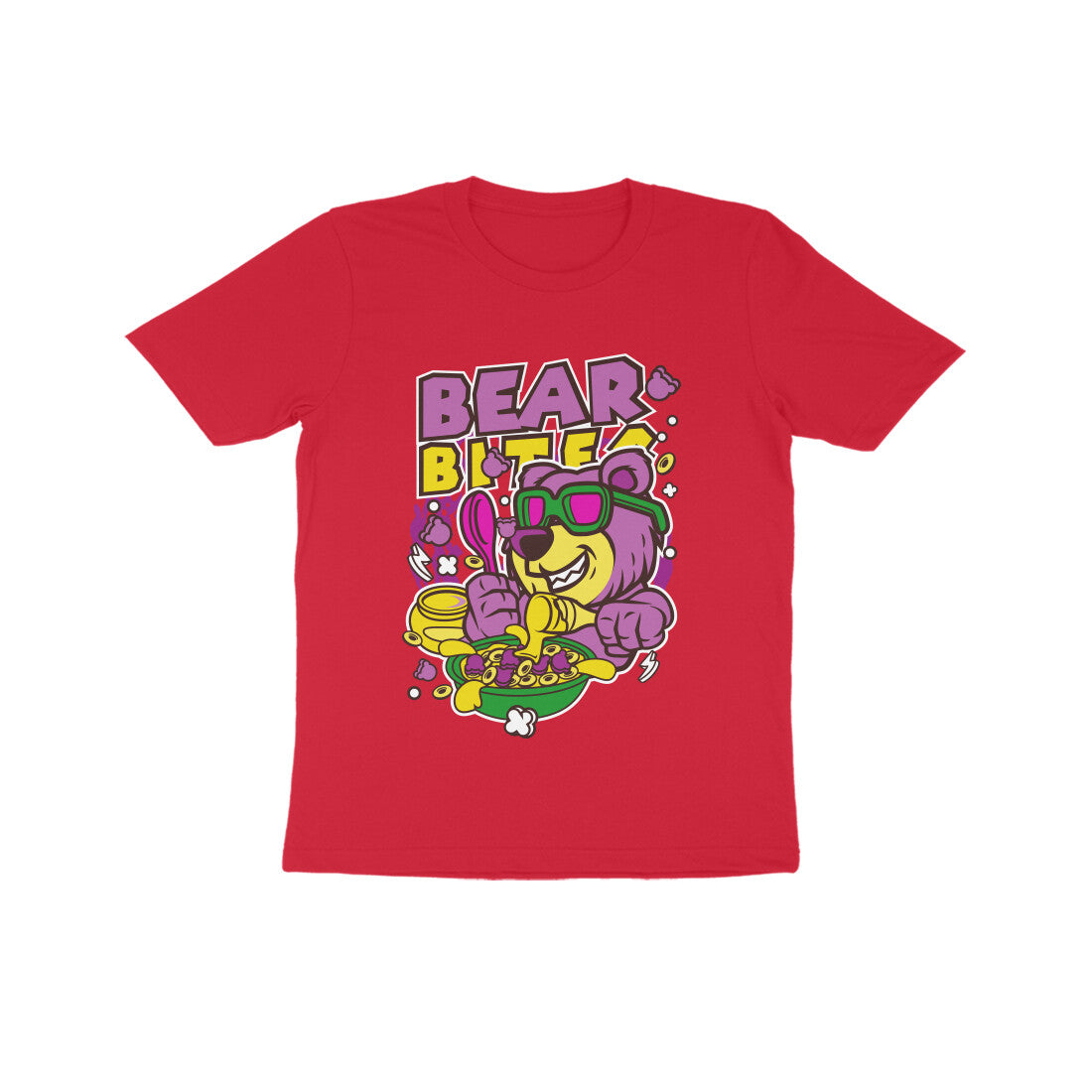Kids' Half Sleeve Round Neck Tshirt β Pink Bear Biter puraidoprints