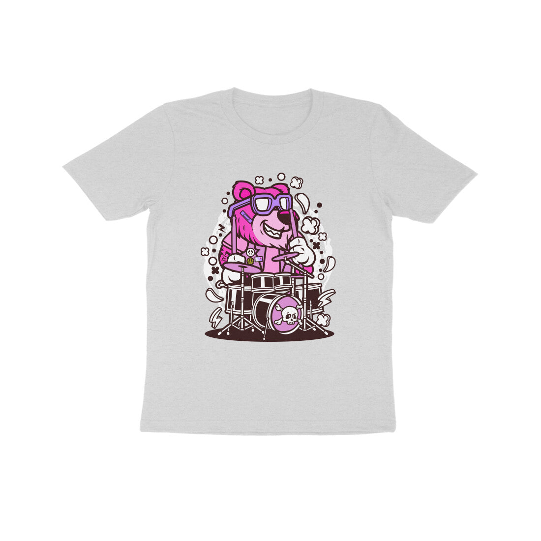 Kids' Half Sleeve Round Neck Tshirt β Pink Bear Drummer puraidoprints