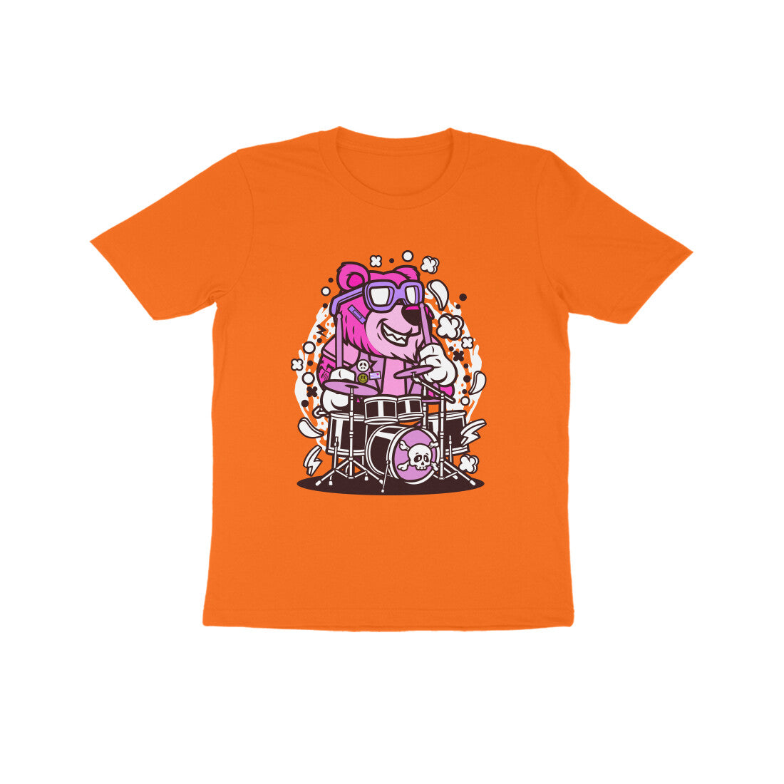 Kids' Half Sleeve Round Neck Tshirt β Pink Bear Drummer puraidoprints