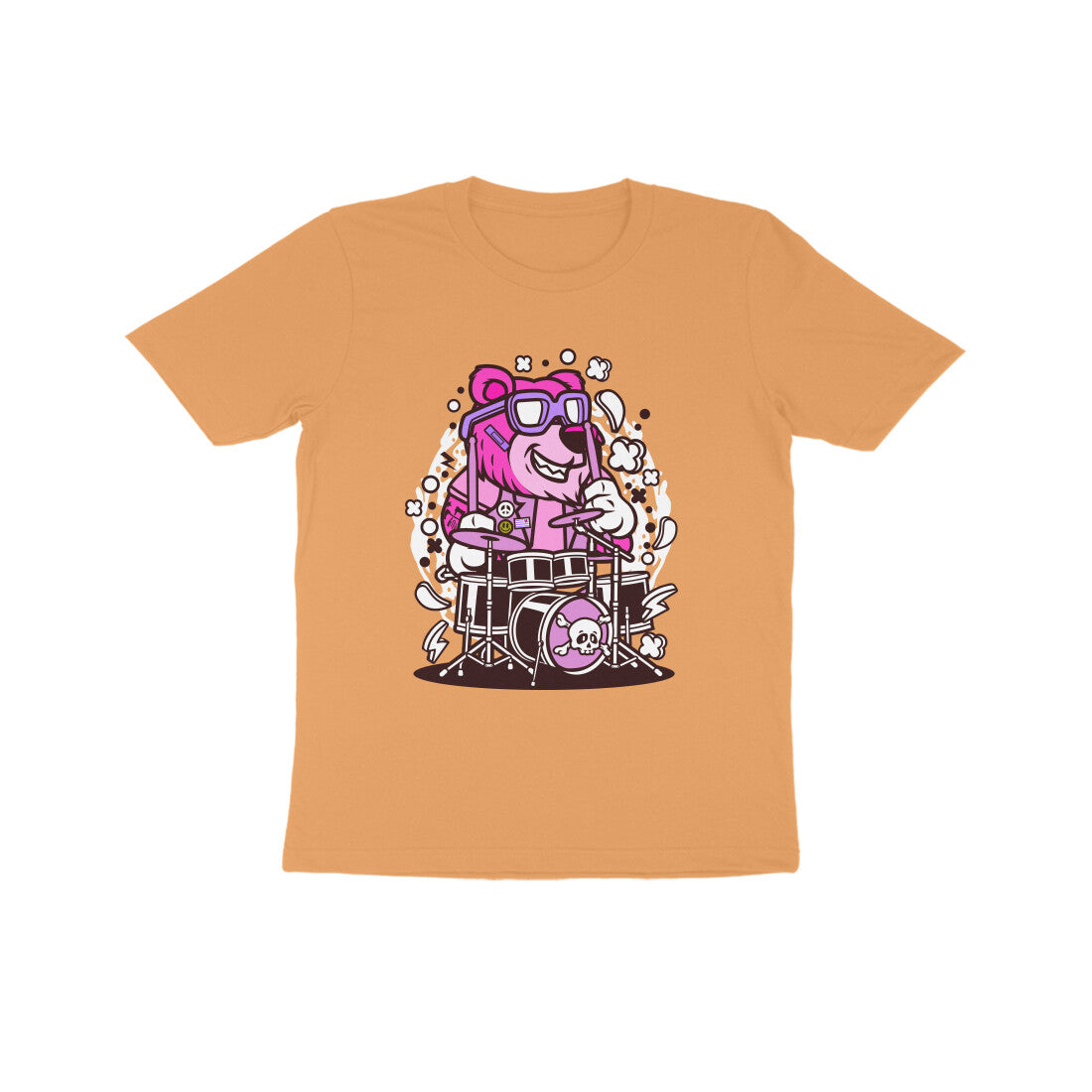 Kids' Half Sleeve Round Neck Tshirt β Pink Bear Drummer puraidoprints