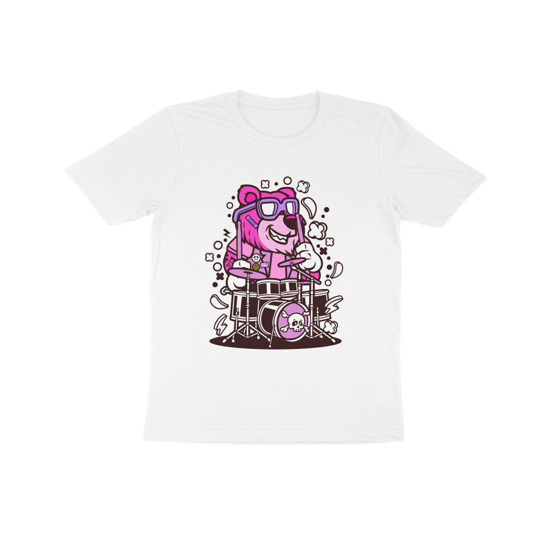 Kids' Half Sleeve Round Neck Tshirt β Pink Bear Drummer puraidoprints