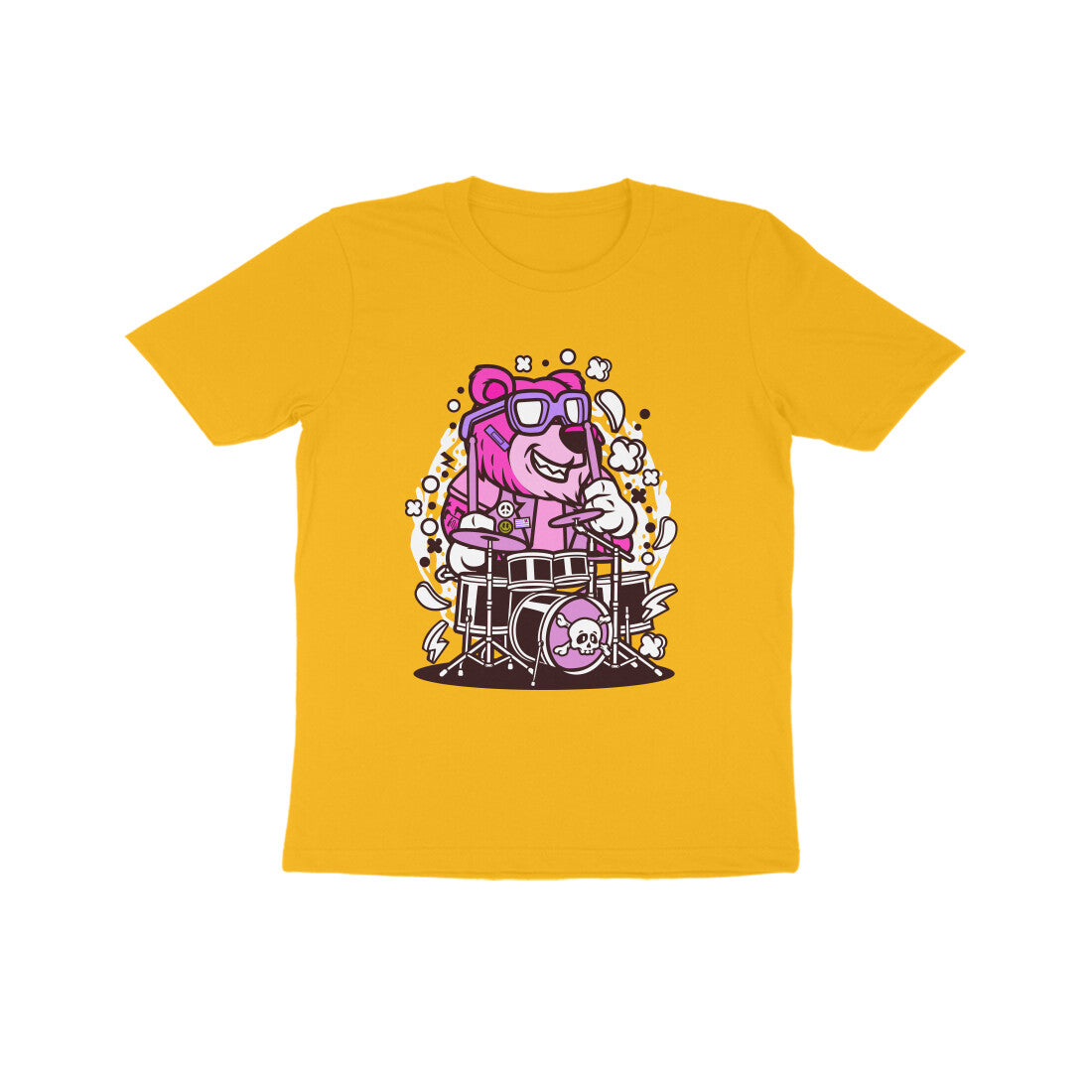 Kids' Half Sleeve Round Neck Tshirt β Pink Bear Drummer puraidoprints