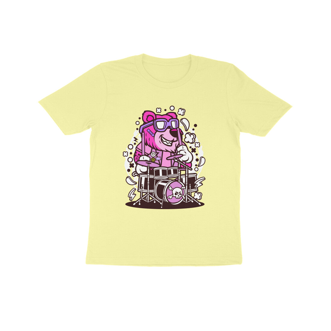 Kids' Half Sleeve Round Neck Tshirt β Pink Bear Drummer puraidoprints