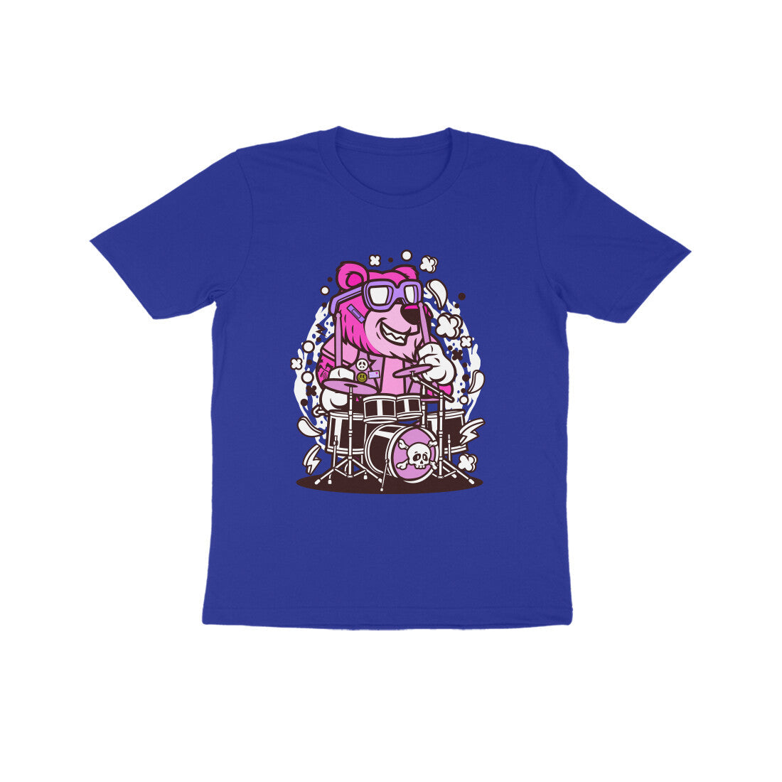 Kids' Half Sleeve Round Neck Tshirt β Pink Bear Drummer puraidoprints