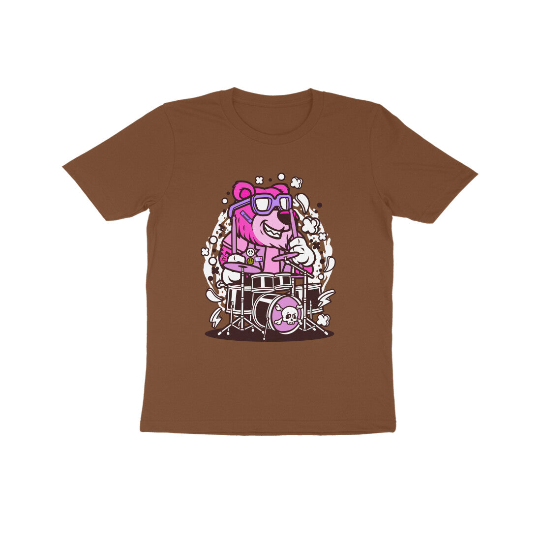 Kids' Half Sleeve Round Neck Tshirt β Pink Bear Drummer puraidoprints