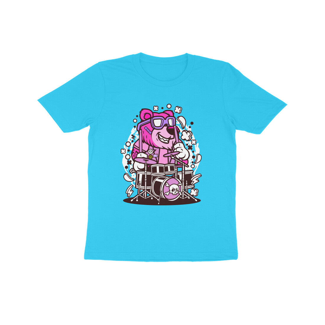 Kids' Half Sleeve Round Neck Tshirt β Pink Bear Drummer puraidoprints