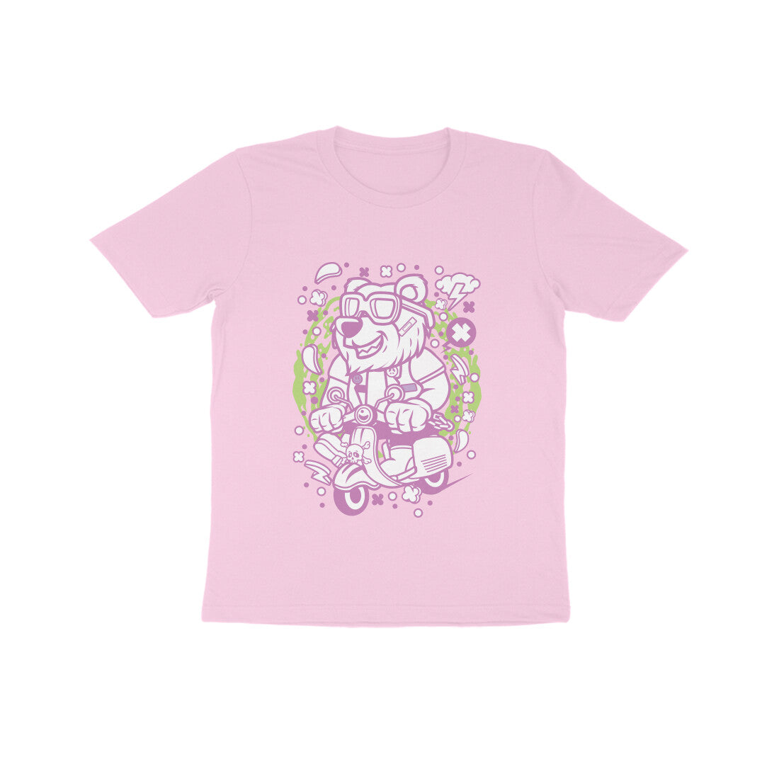 Kids' Half Sleeve Round Neck Tshirt β Pink Bear Scooterist puraidoprints