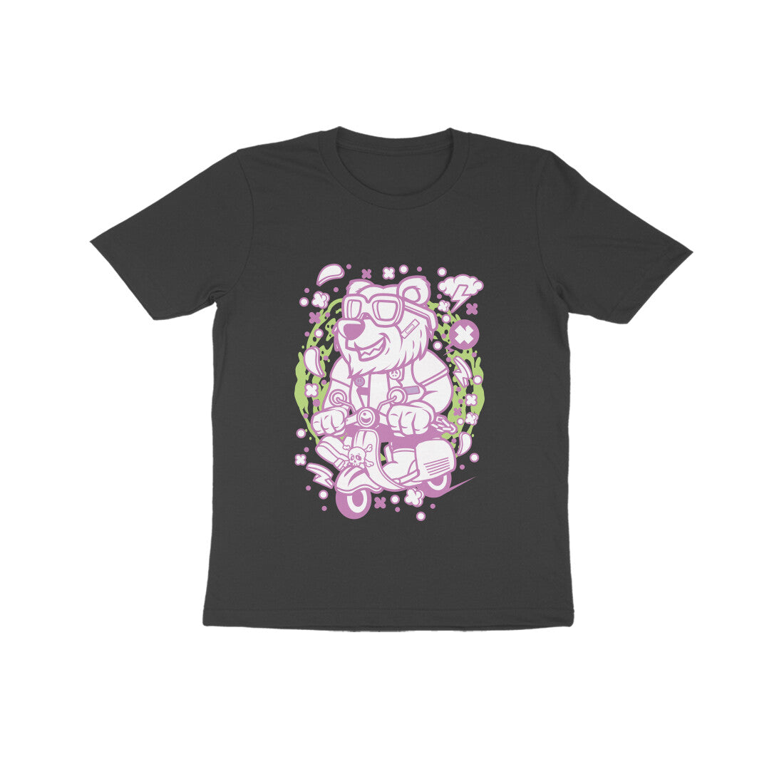 Kids' Half Sleeve Round Neck Tshirt β Pink Bear Scooterist puraidoprints