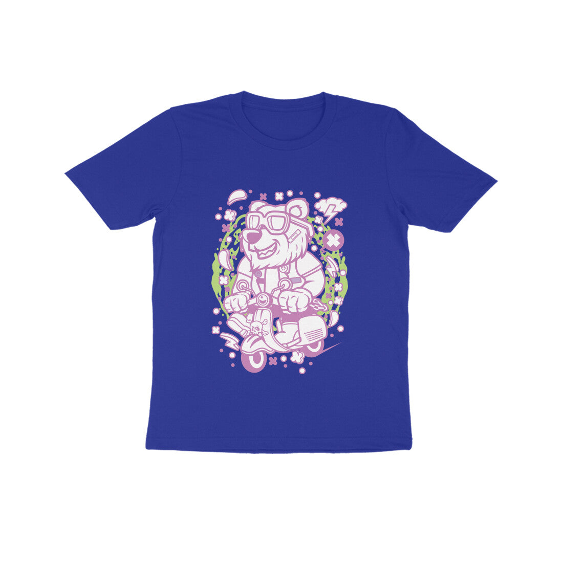 Kids' Half Sleeve Round Neck Tshirt β Pink Bear Scooterist puraidoprints