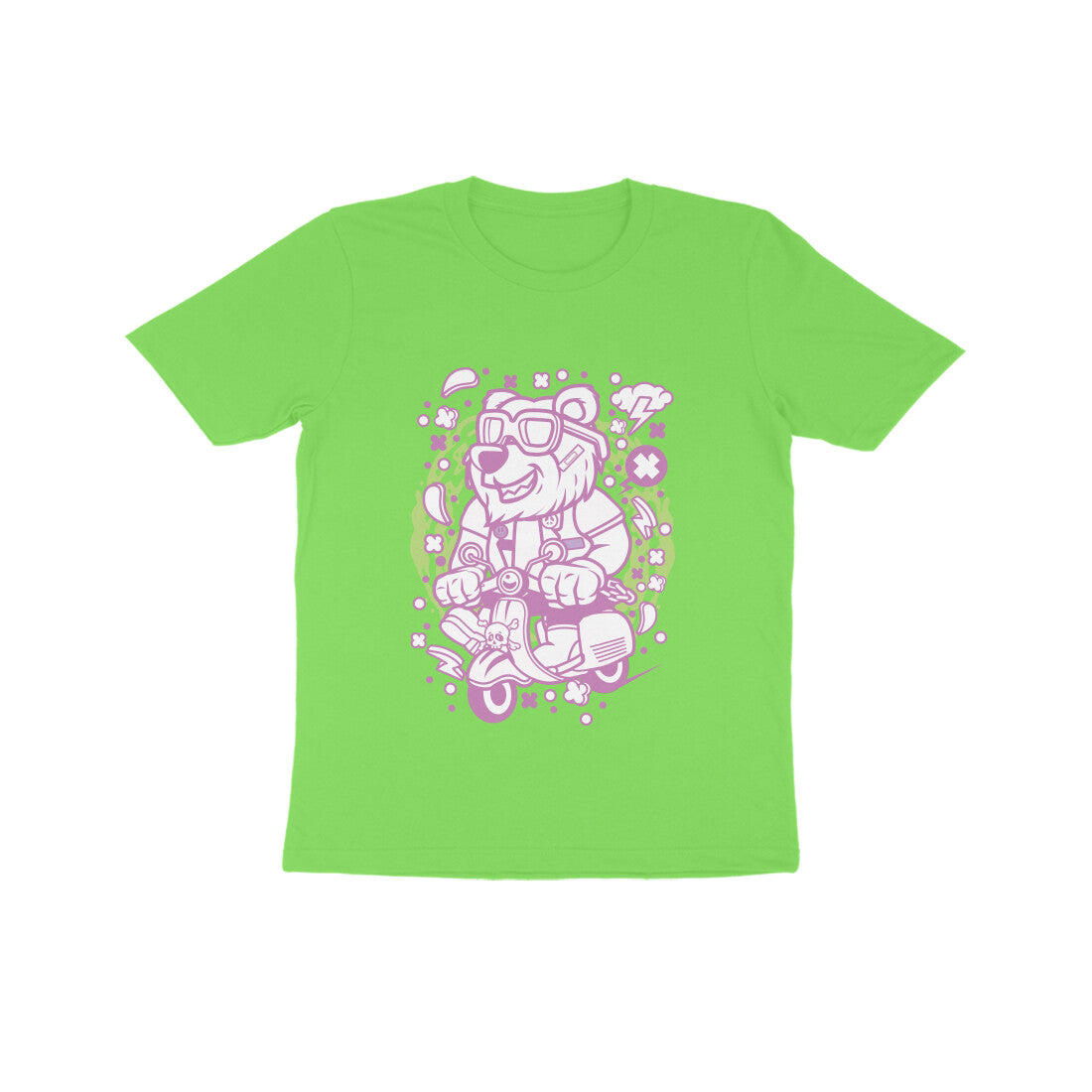 Kids' Half Sleeve Round Neck Tshirt β Pink Bear Scooterist puraidoprints