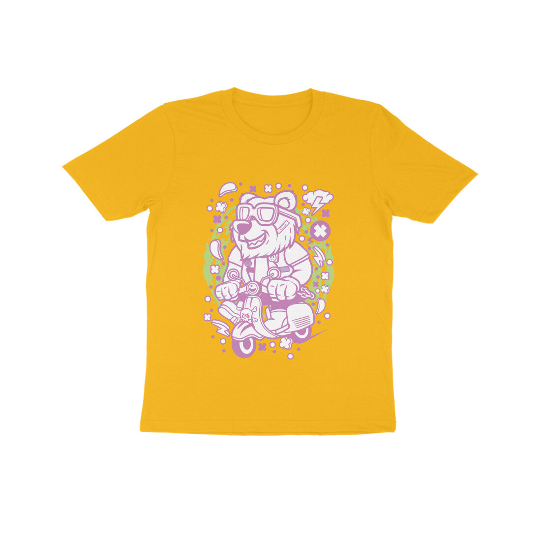 Kids' Half Sleeve Round Neck Tshirt β Pink Bear Scooterist puraidoprints