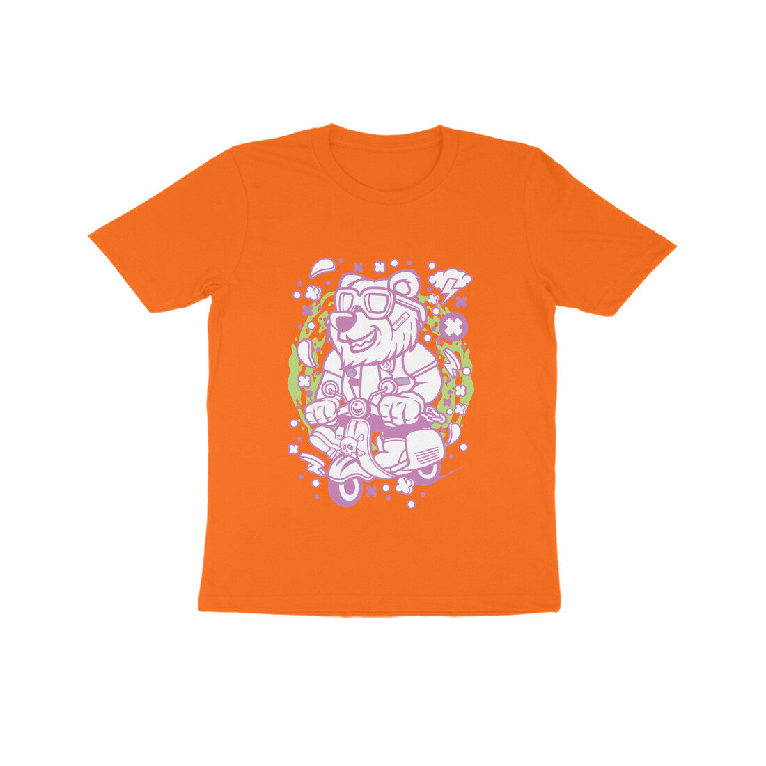 Kids' Half Sleeve Round Neck Tshirt β Pink Bear Scooterist puraidoprints