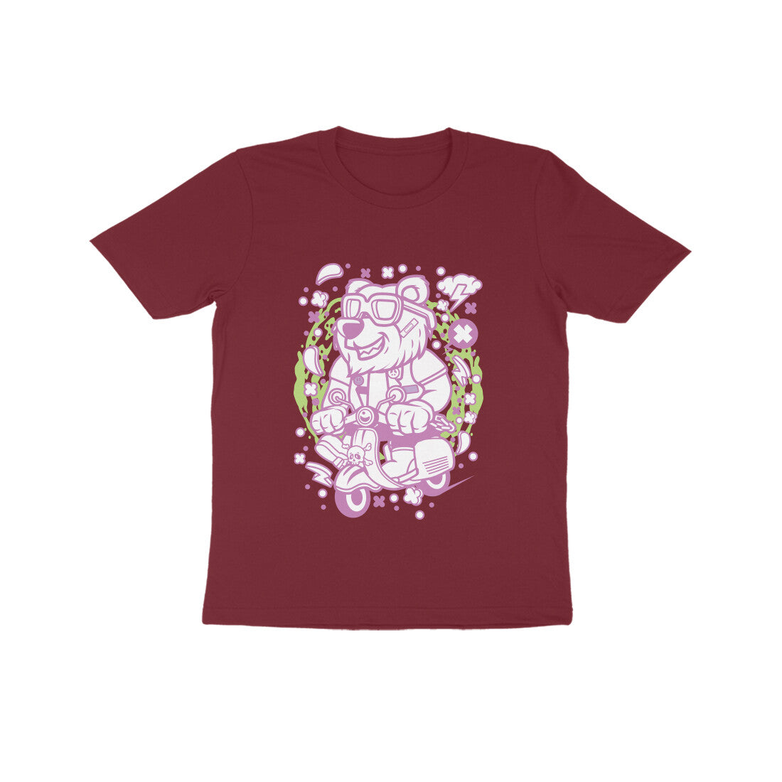 Kids' Half Sleeve Round Neck Tshirt β Pink Bear Scooterist puraidoprints
