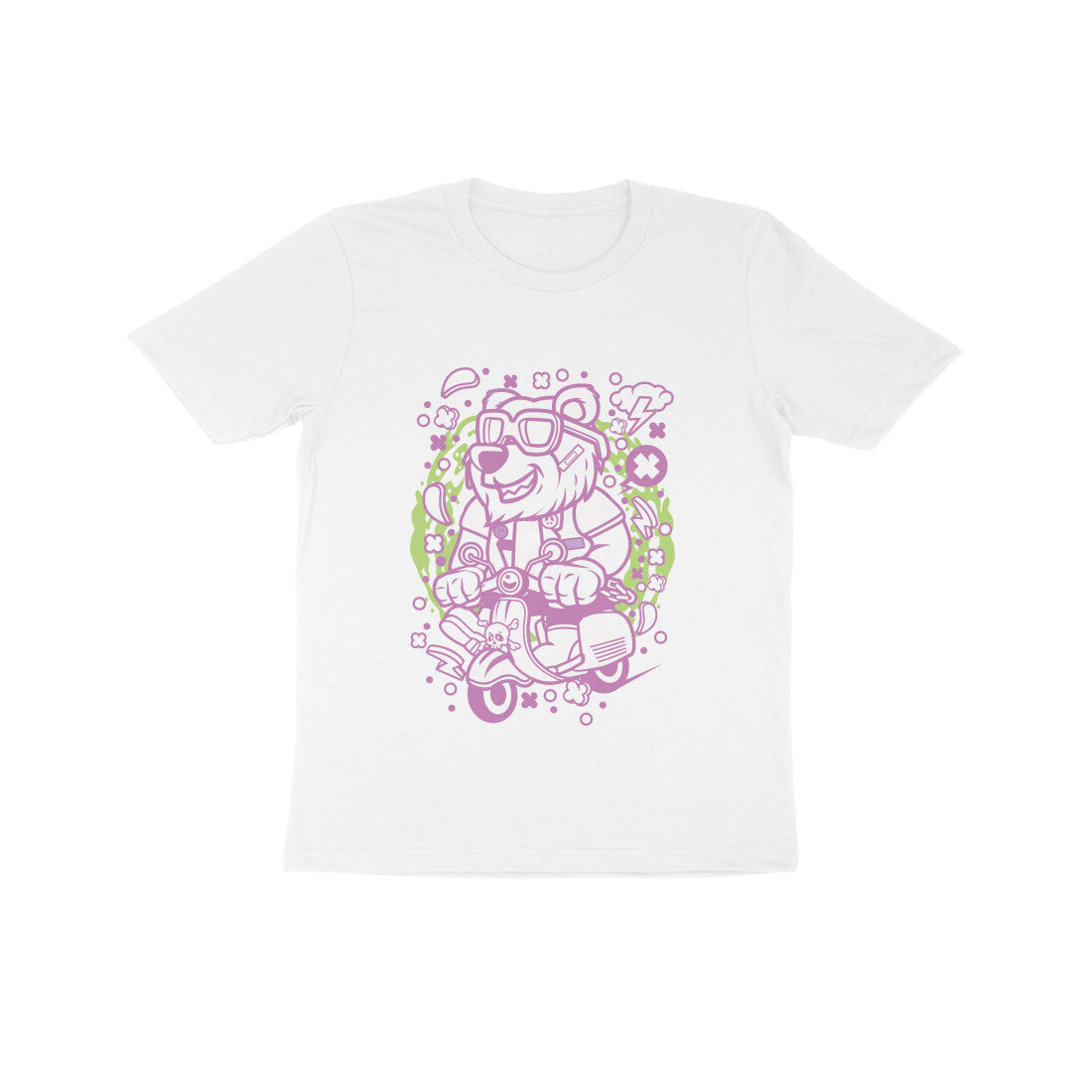 Kids' Half Sleeve Round Neck Tshirt β Pink Bear Scooterist puraidoprints