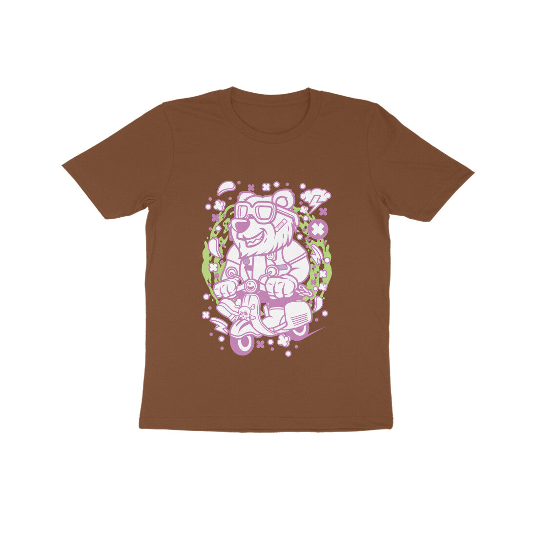 Kids' Half Sleeve Round Neck Tshirt β Pink Bear Scooterist puraidoprints