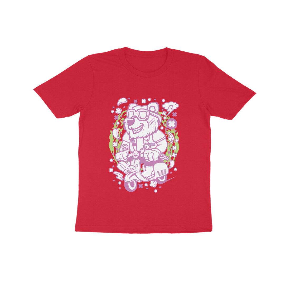 Kids' Half Sleeve Round Neck Tshirt β Pink Bear Scooterist puraidoprints