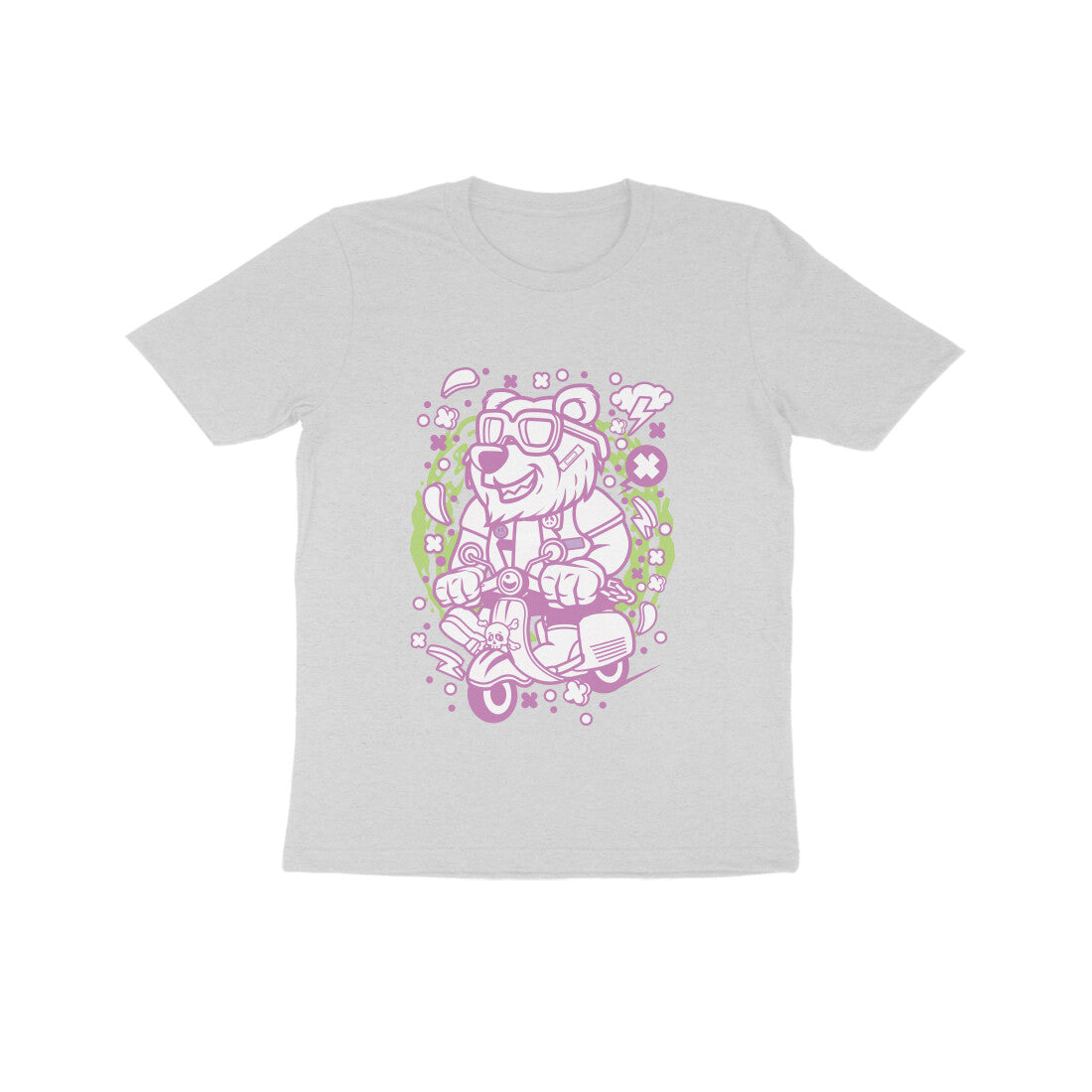 Kids' Half Sleeve Round Neck Tshirt β Pink Bear Scooterist puraidoprints