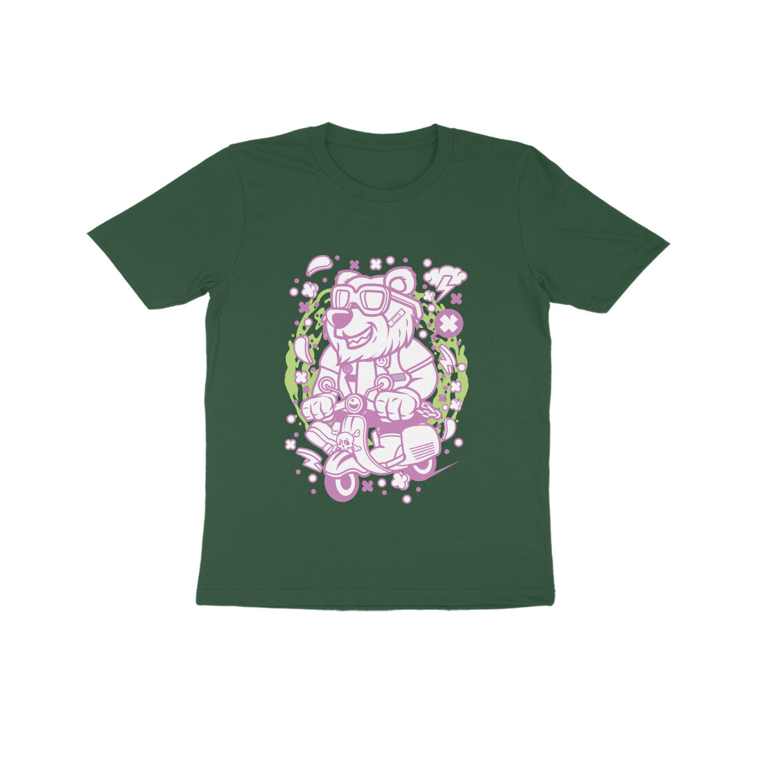 Kids' Half Sleeve Round Neck Tshirt β Pink Bear Scooterist puraidoprints