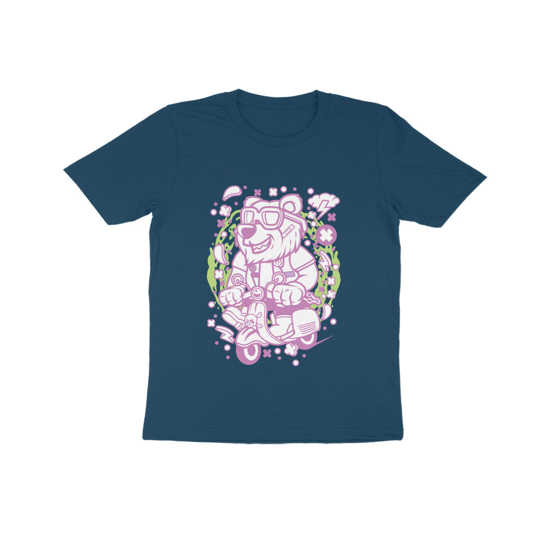 Kids' Half Sleeve Round Neck Tshirt β Pink Bear Scooterist puraidoprints