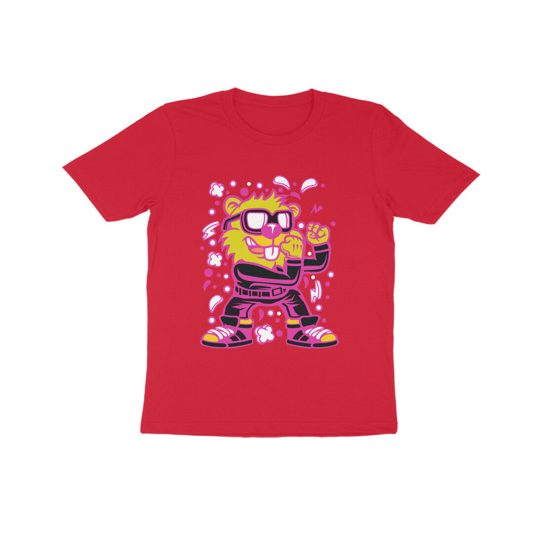 Kids' Half Sleeve Round Neck Tshirt β Pink Beaver Fighter puraidoprints