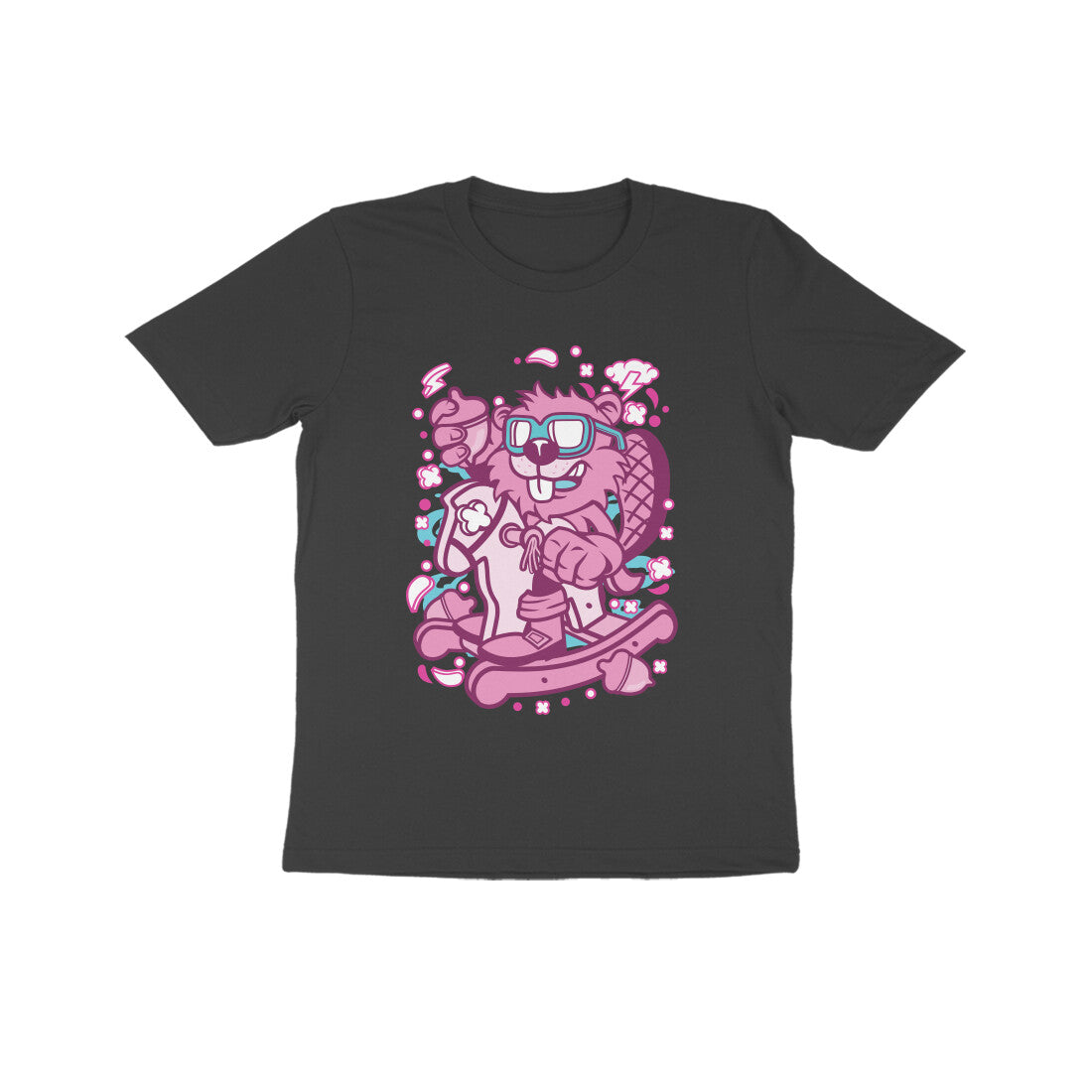 Kids' Half Sleeve Round Neck Tshirt β Pink Beaver Rocking Horse puraidoprints