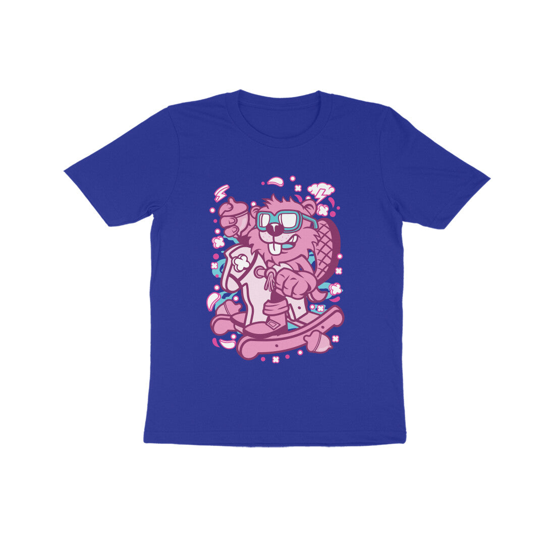 Kids' Half Sleeve Round Neck Tshirt β Pink Beaver Rocking Horse puraidoprints