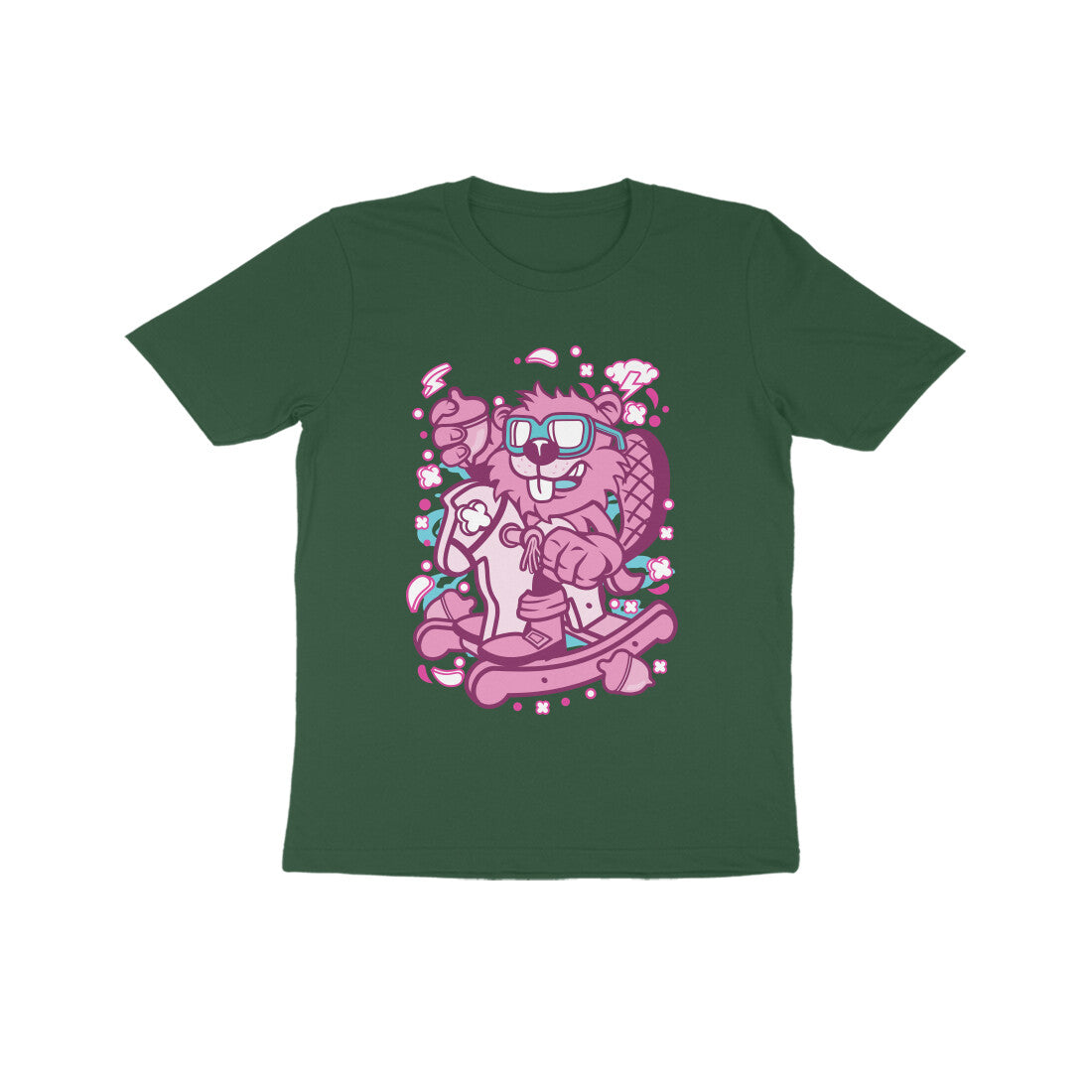 Kids' Half Sleeve Round Neck Tshirt β Pink Beaver Rocking Horse puraidoprints