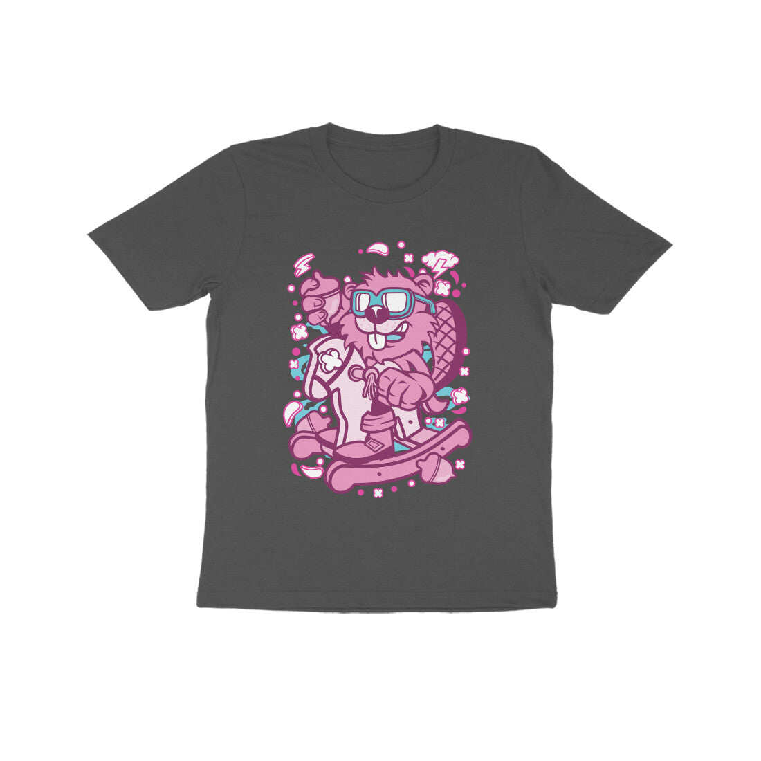 Kids' Half Sleeve Round Neck Tshirt β Pink Beaver Rocking Horse puraidoprints