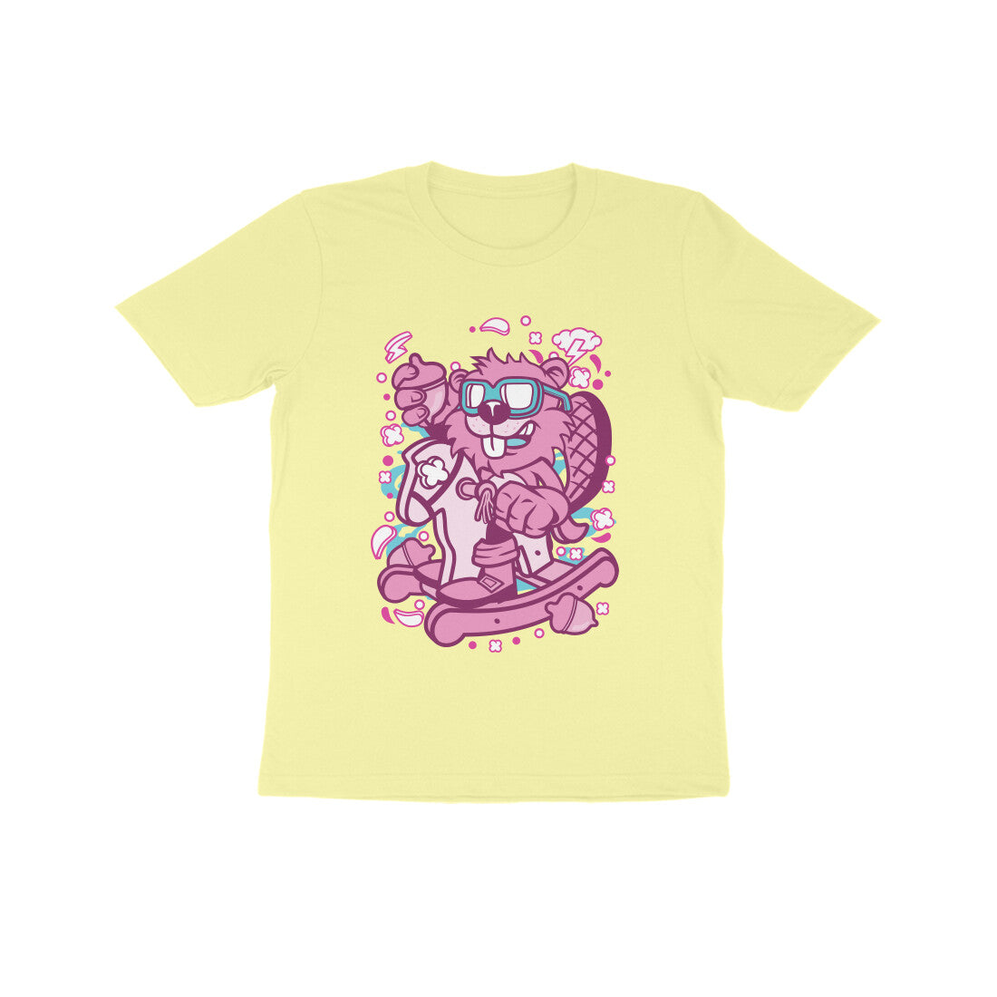 Kids' Half Sleeve Round Neck Tshirt β Pink Beaver Rocking Horse puraidoprints