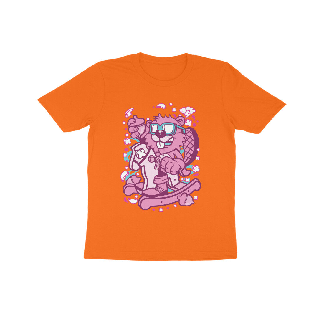 Kids' Half Sleeve Round Neck Tshirt β Pink Beaver Rocking Horse puraidoprints