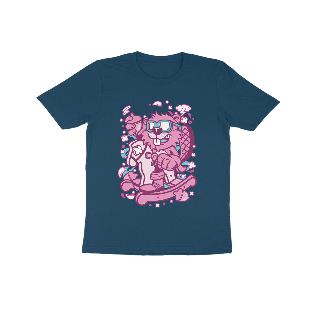 Kids' Half Sleeve Round Neck Tshirt β Pink Beaver Rocking Horse puraidoprints
