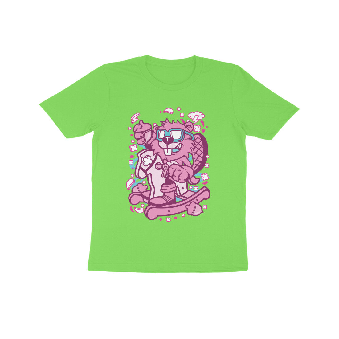 Kids' Half Sleeve Round Neck Tshirt β Pink Beaver Rocking Horse puraidoprints