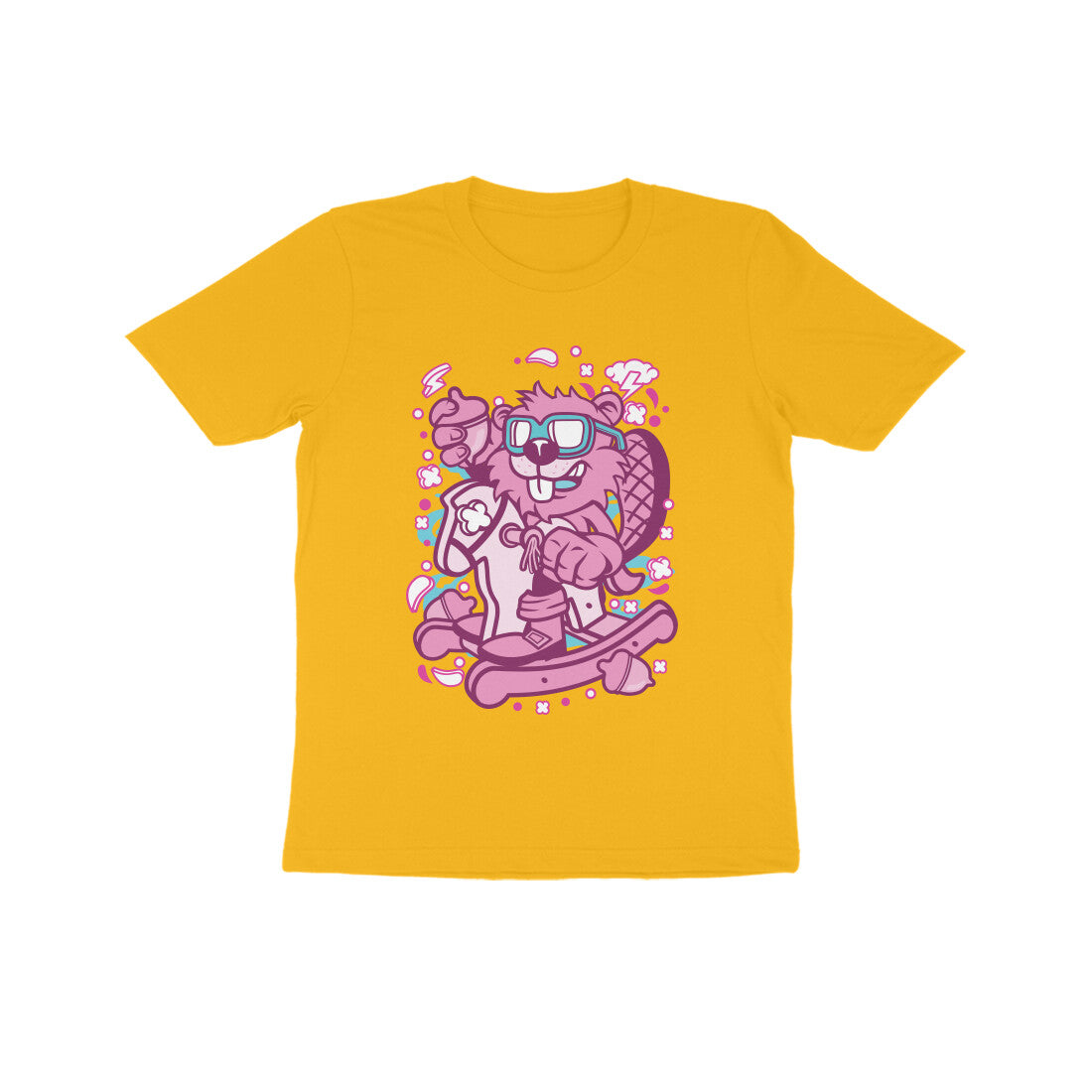 Kids' Half Sleeve Round Neck Tshirt β Pink Beaver Rocking Horse puraidoprints