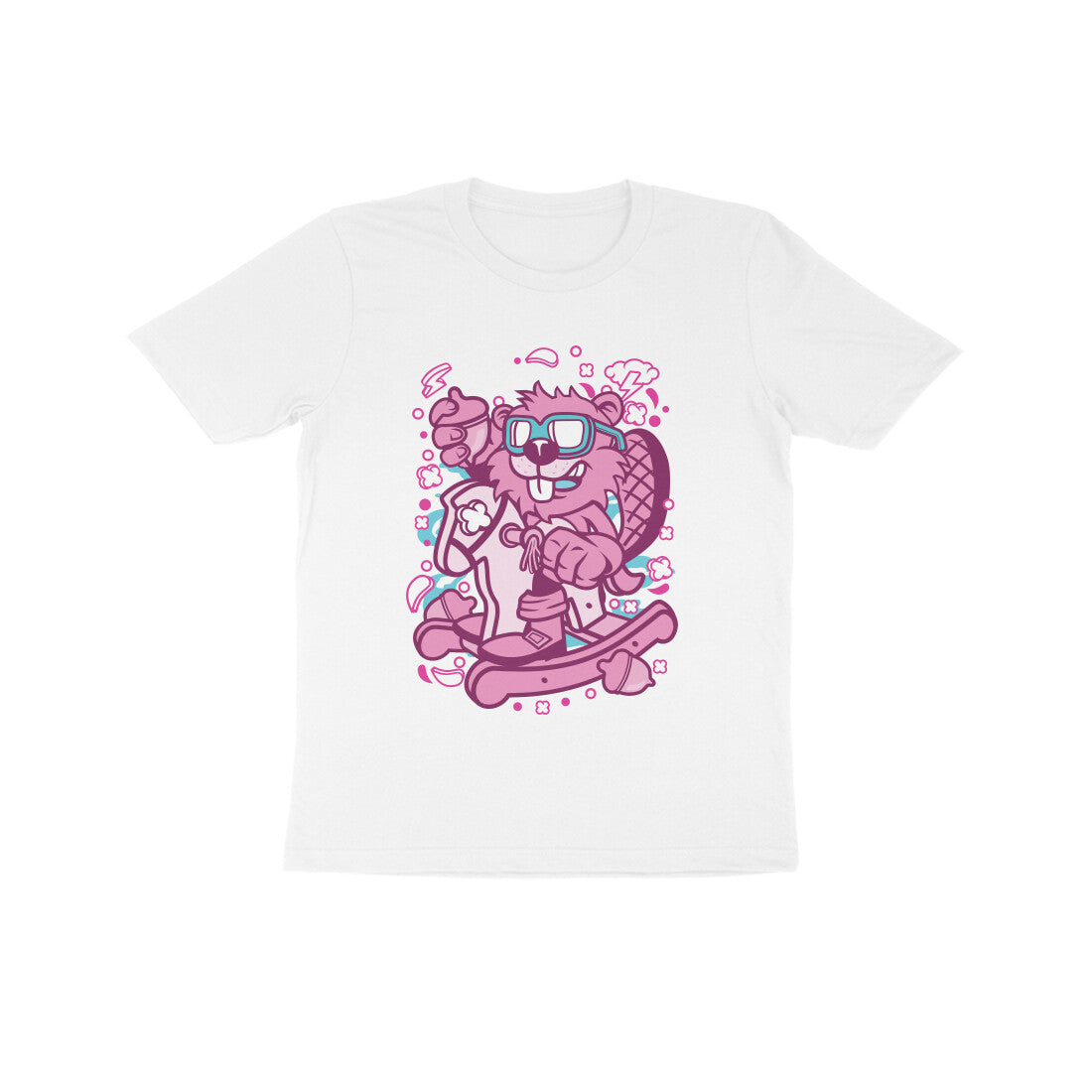 Kids' Half Sleeve Round Neck Tshirt β Pink Beaver Rocking Horse puraidoprints