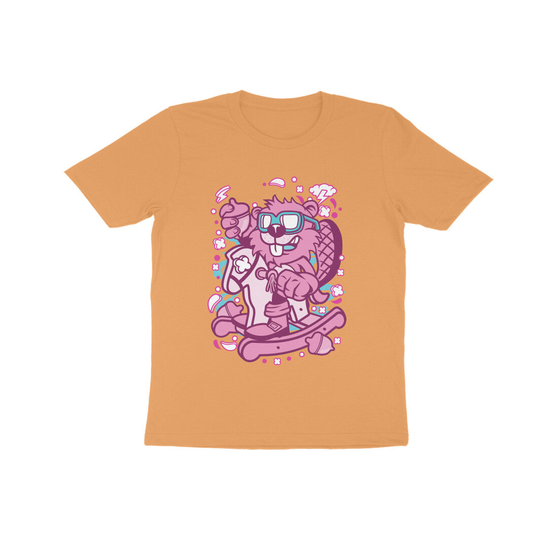 Kids' Half Sleeve Round Neck Tshirt β Pink Beaver Rocking Horse puraidoprints
