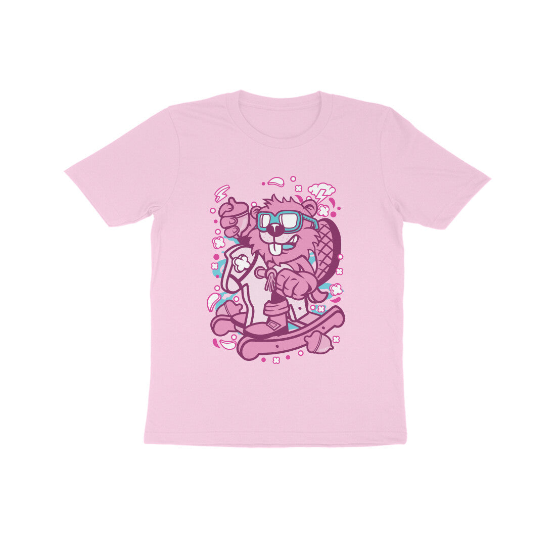 Kids' Half Sleeve Round Neck Tshirt β Pink Beaver Rocking Horse puraidoprints