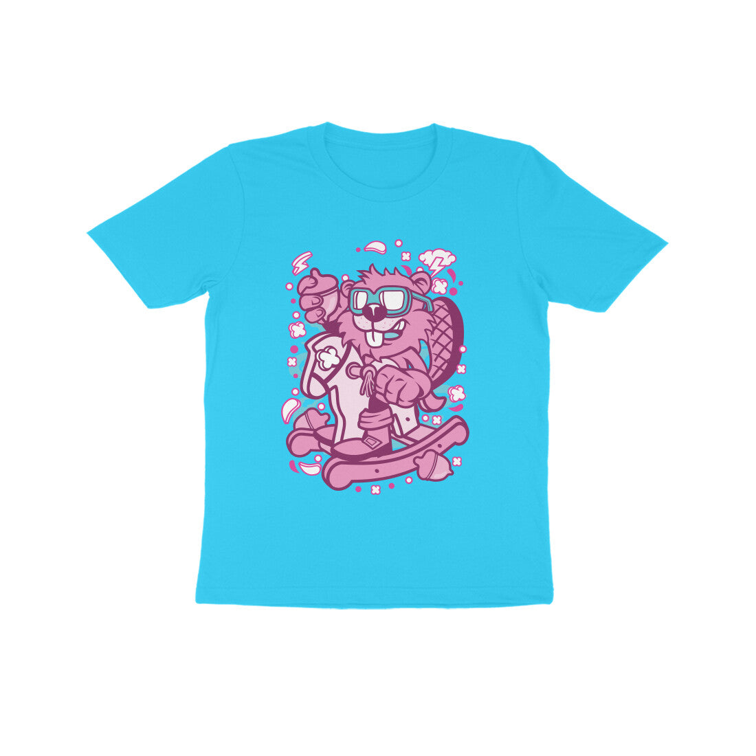 Kids' Half Sleeve Round Neck Tshirt β Pink Beaver Rocking Horse puraidoprints