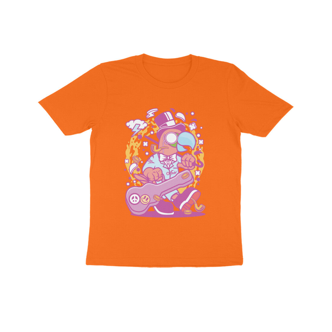 Kids' Half Sleeve Round Neck Tshirt β Pink Bird Musician puraidoprints