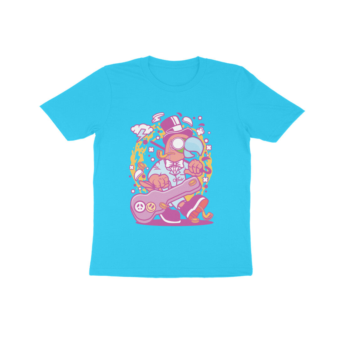 Kids' Half Sleeve Round Neck Tshirt β Pink Bird Musician puraidoprints