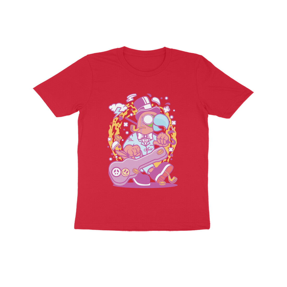 Kids' Half Sleeve Round Neck Tshirt β Pink Bird Musician puraidoprints
