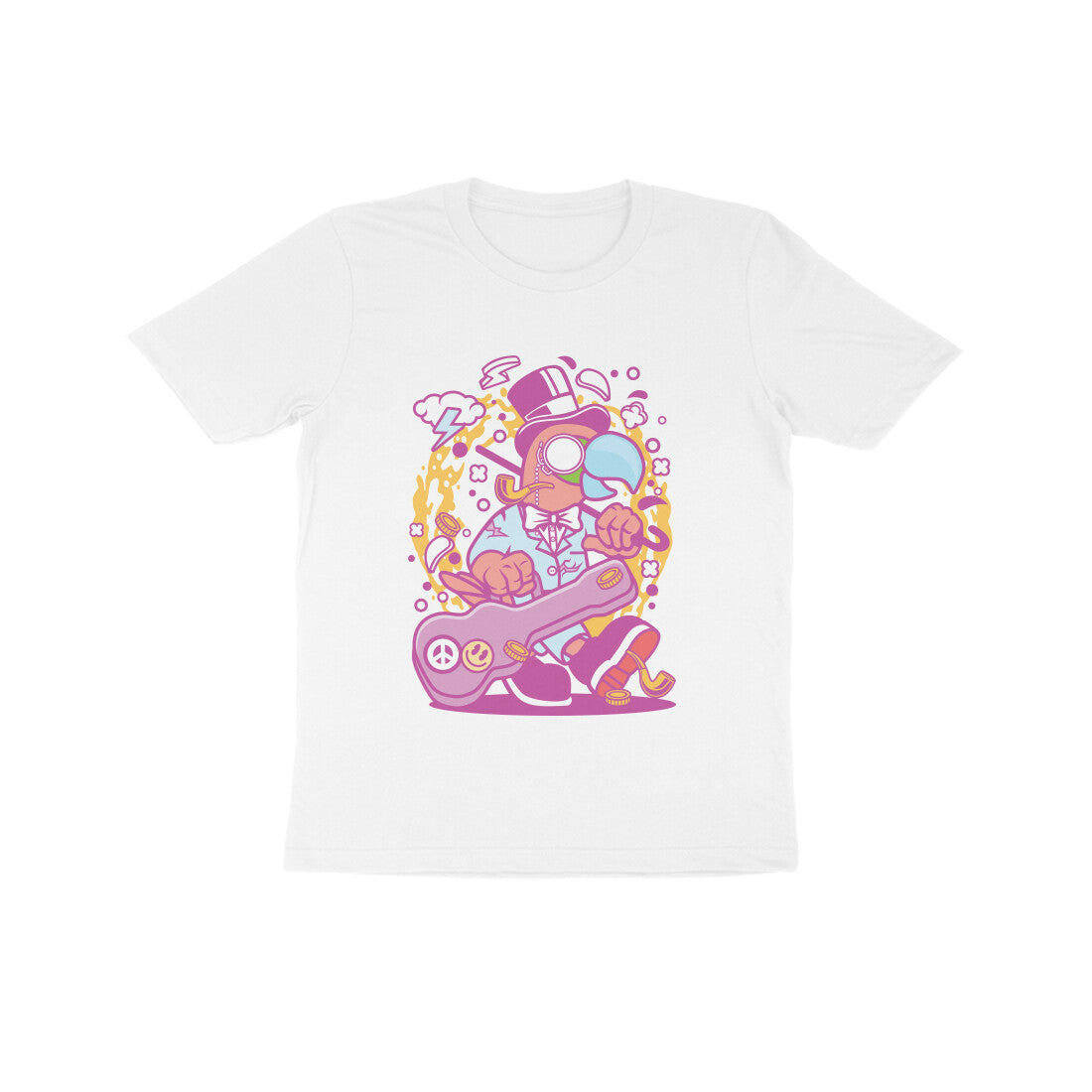 Kids' Half Sleeve Round Neck Tshirt β Pink Bird Musician puraidoprints