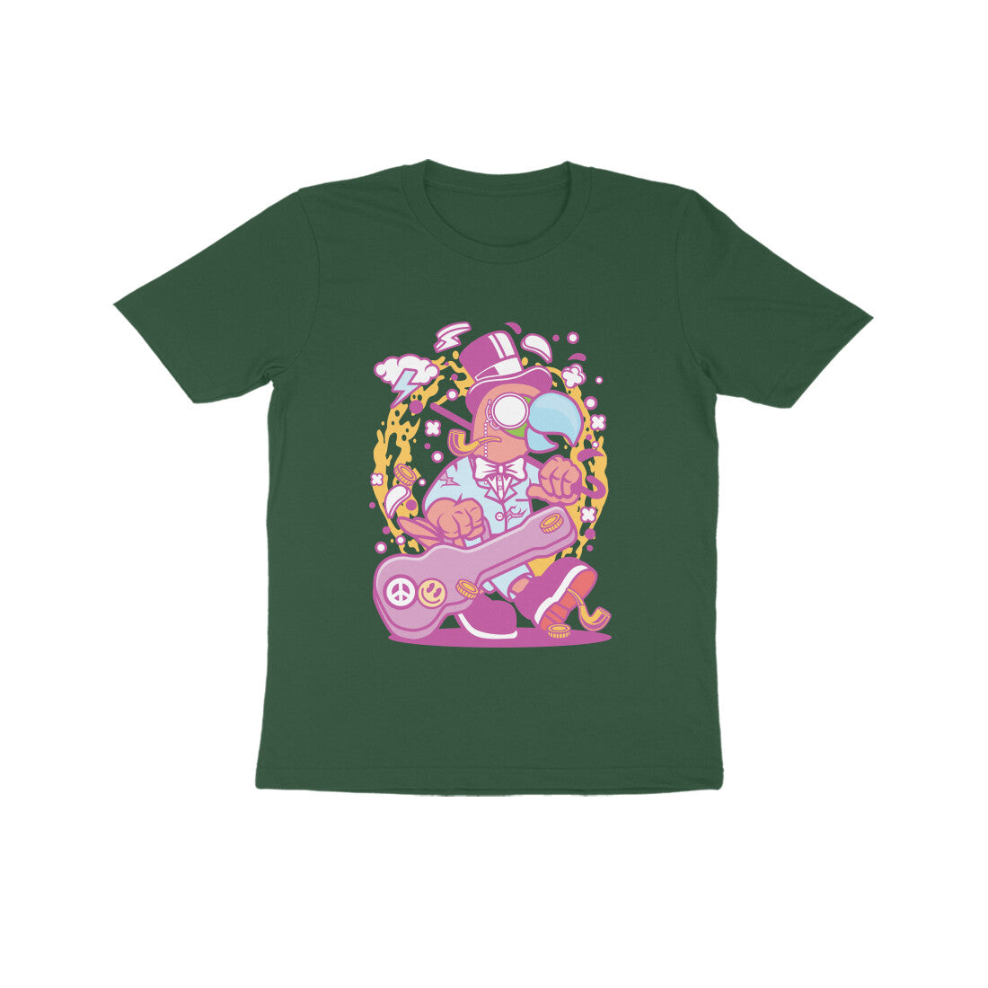 Kids' Half Sleeve Round Neck Tshirt β Pink Bird Musician puraidoprints