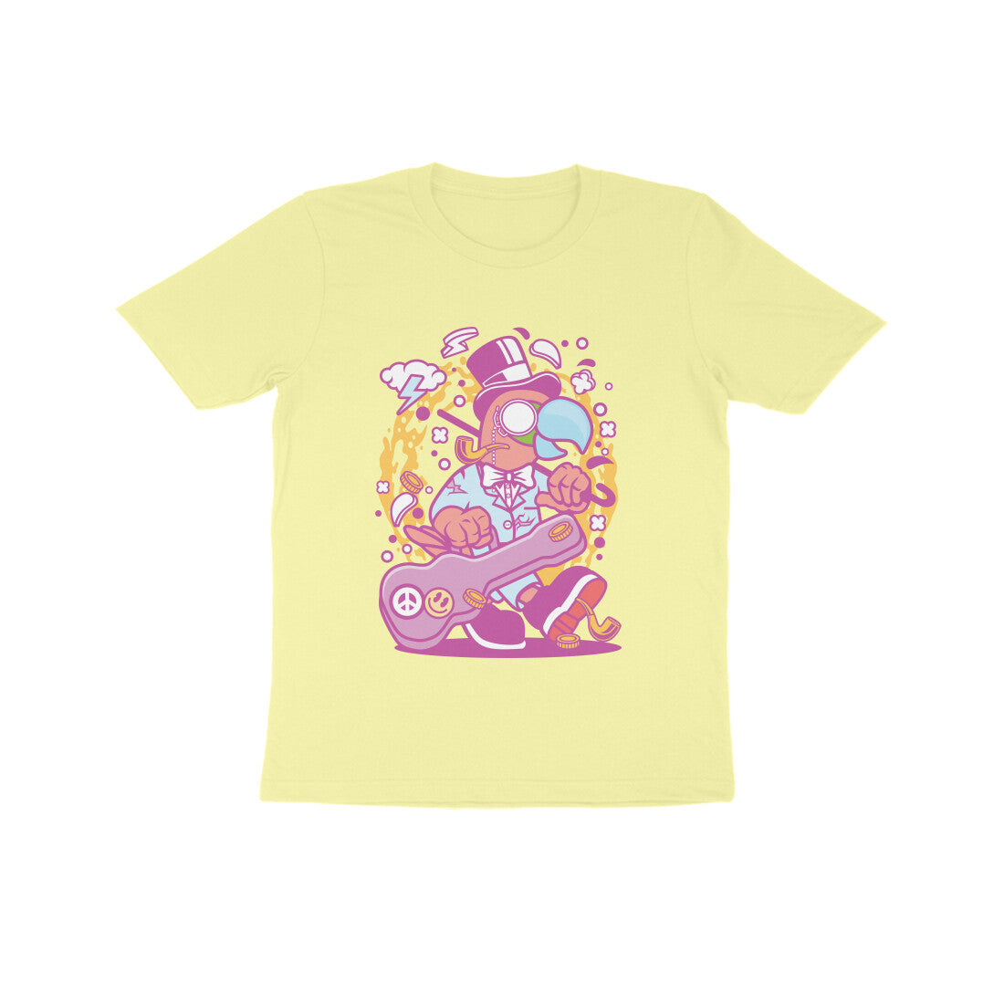 Kids' Half Sleeve Round Neck Tshirt β Pink Bird Musician puraidoprints