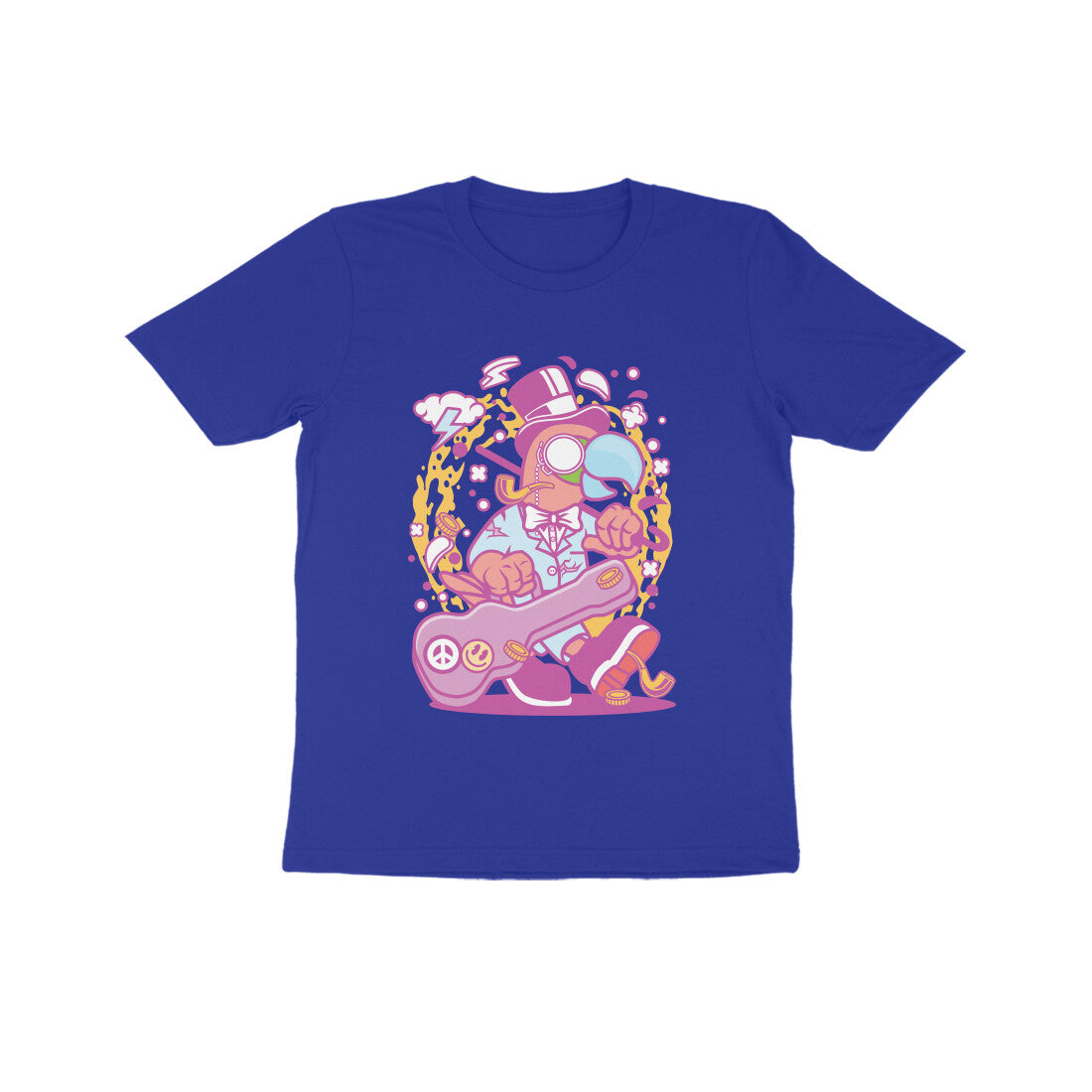 Kids' Half Sleeve Round Neck Tshirt β Pink Bird Musician puraidoprints